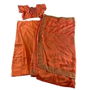 Meena Bazaar Women's Orange 100% Cotton Three Piece Indian Dress - OS